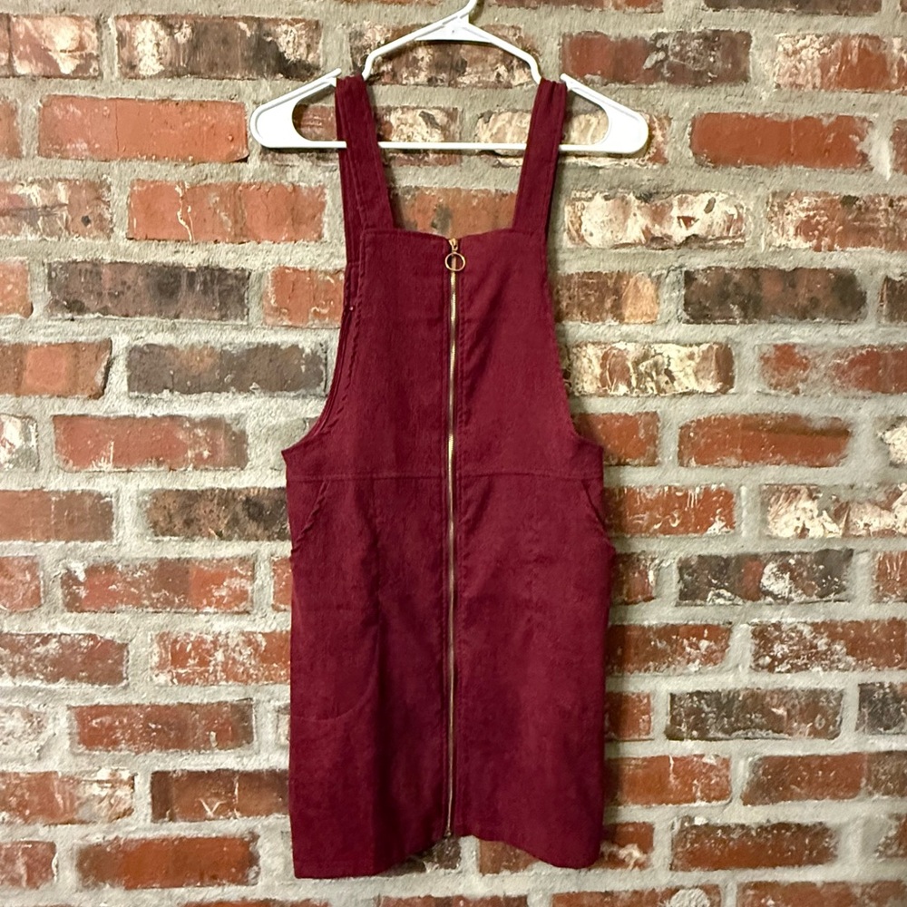 SHEIN Burgundy Corduroy Jumper with Zipper Detail